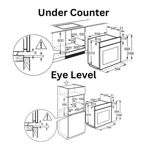 AEG 60cm Eye-level Oven BOB35702XV Installation dimensions